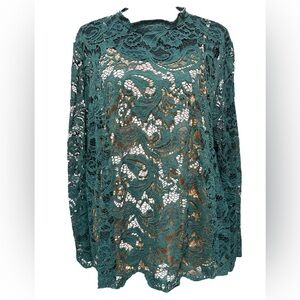 Cato Green Embellished Lace Blouse, GUC, Size 22-24W